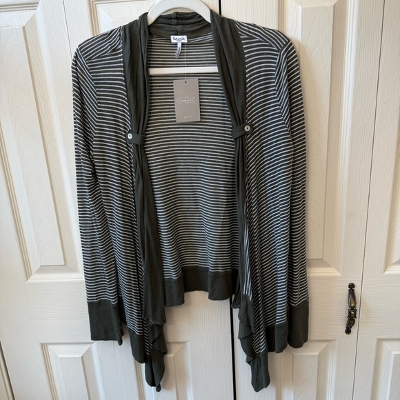 Splendid Sweaters - Splendid Olive Green Striped Flyaway Open Shawl Cardigan Women’s Size Medium